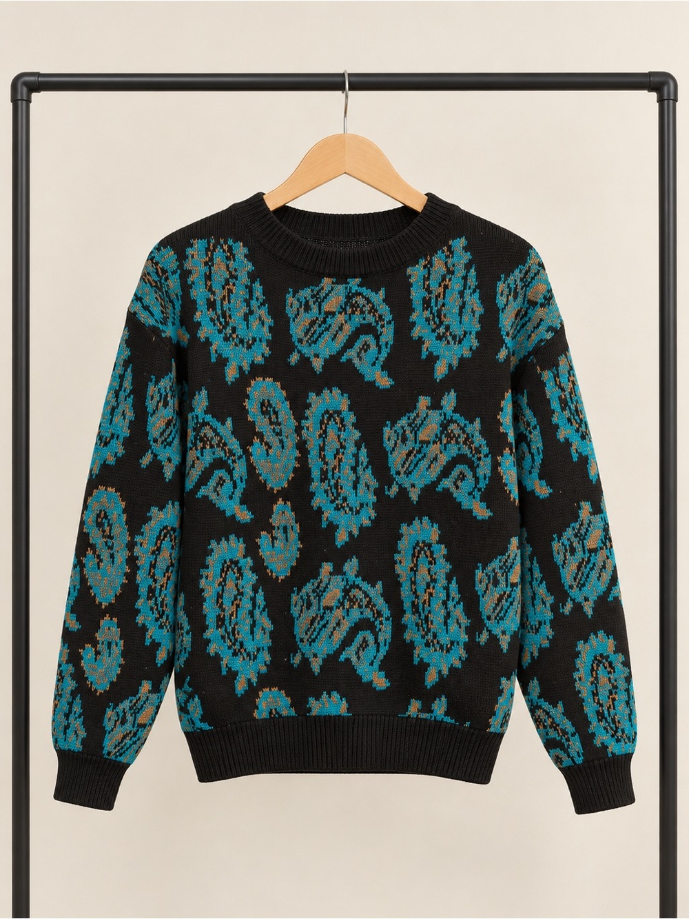 Vintage Saturdays Fall 1991 Paisley Sweater Large Black Teal - L